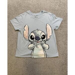 Disney Stitch Shirt Juniors XS Blue Short Sleeve Cartoon Graphic Tee T-Shirt Top
